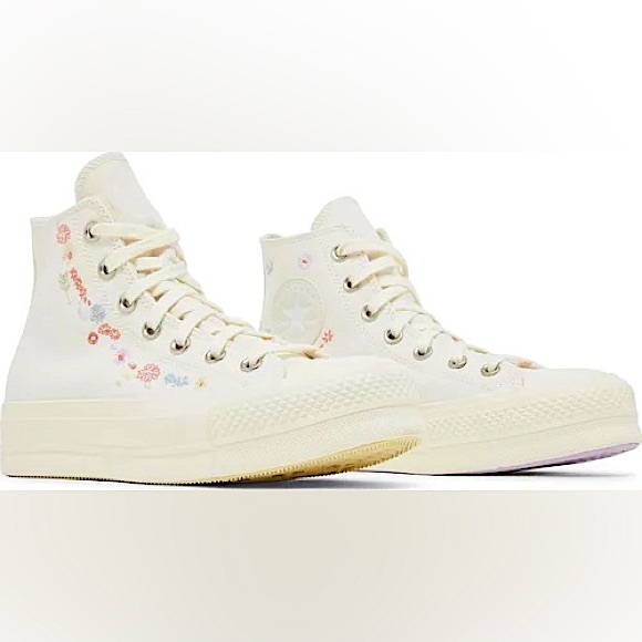 Converse Shoes 222 Womens Chuck Taylor All Star Lift Platform Embroidered Floral Egret